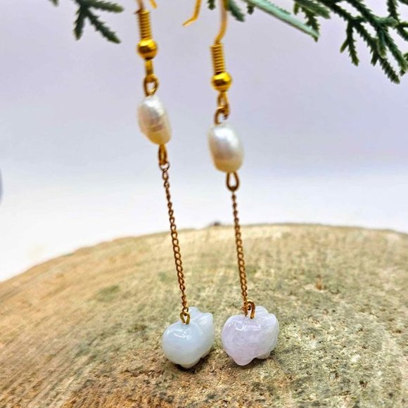 Nature Jade Blessing Pig Dangle Earring - Picture 2 of 10